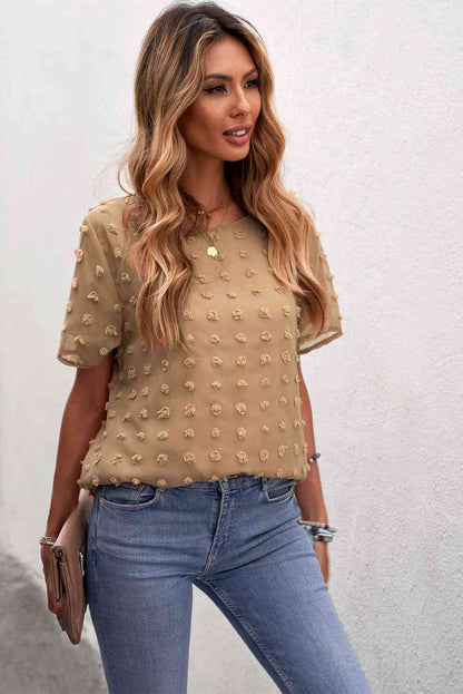 Swiss Dot Round Neck Blouse