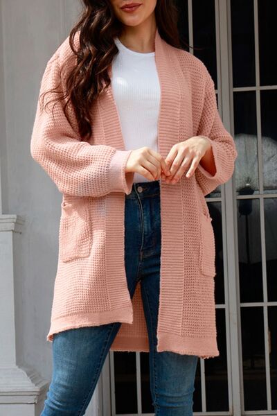 Open Front Long Sleeve Cardigan with Pockets