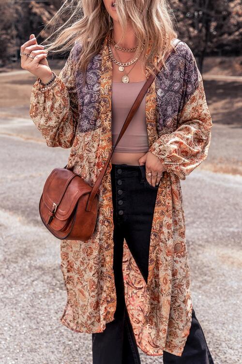 Floral Tassel Tied Open Front Long Sleeve Cardigan