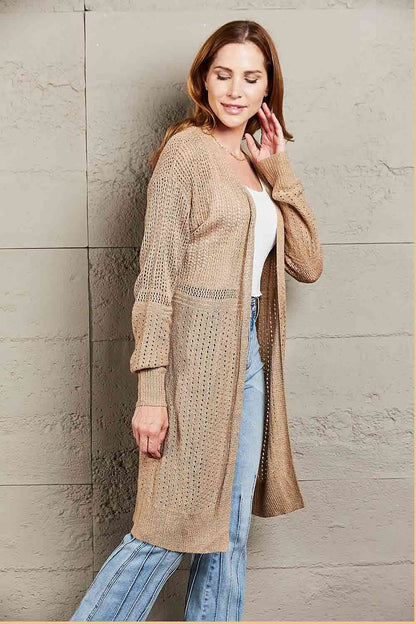 Double Take Openwork Dropped Shoulder Open Front Cardigan