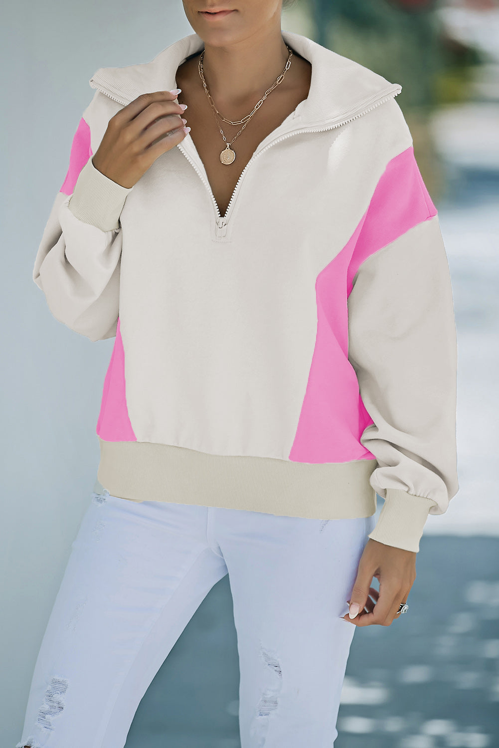 Color Block Quarter-Zip Sweatshirt