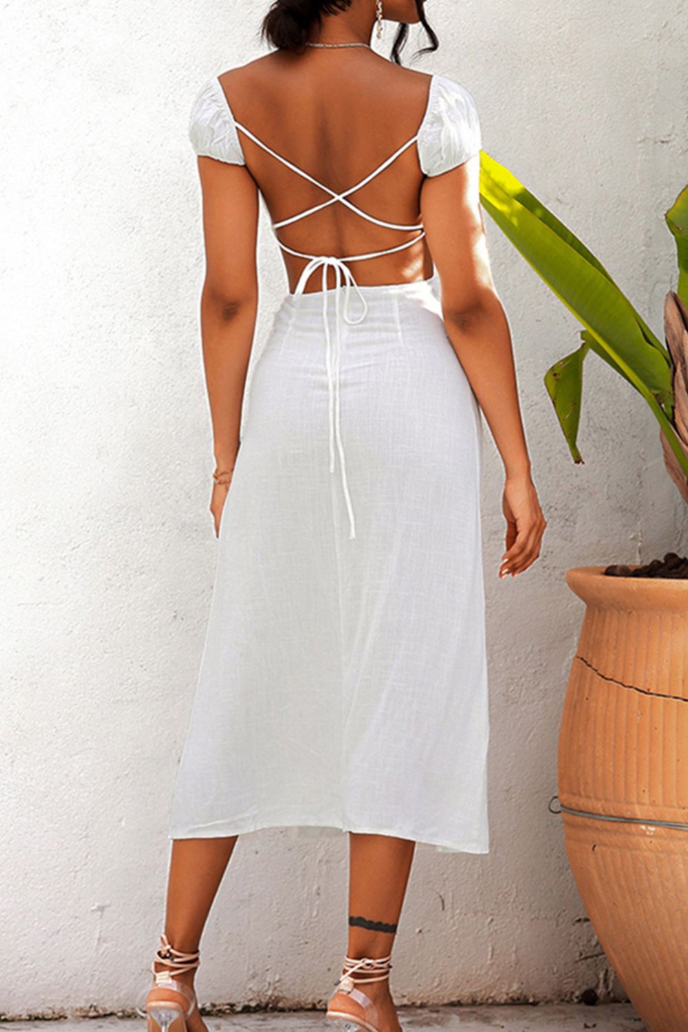 Cutout Deep V Split Midi Dress