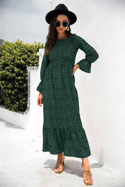 Printed Puff Sleeve Ruffle Maxi Dress