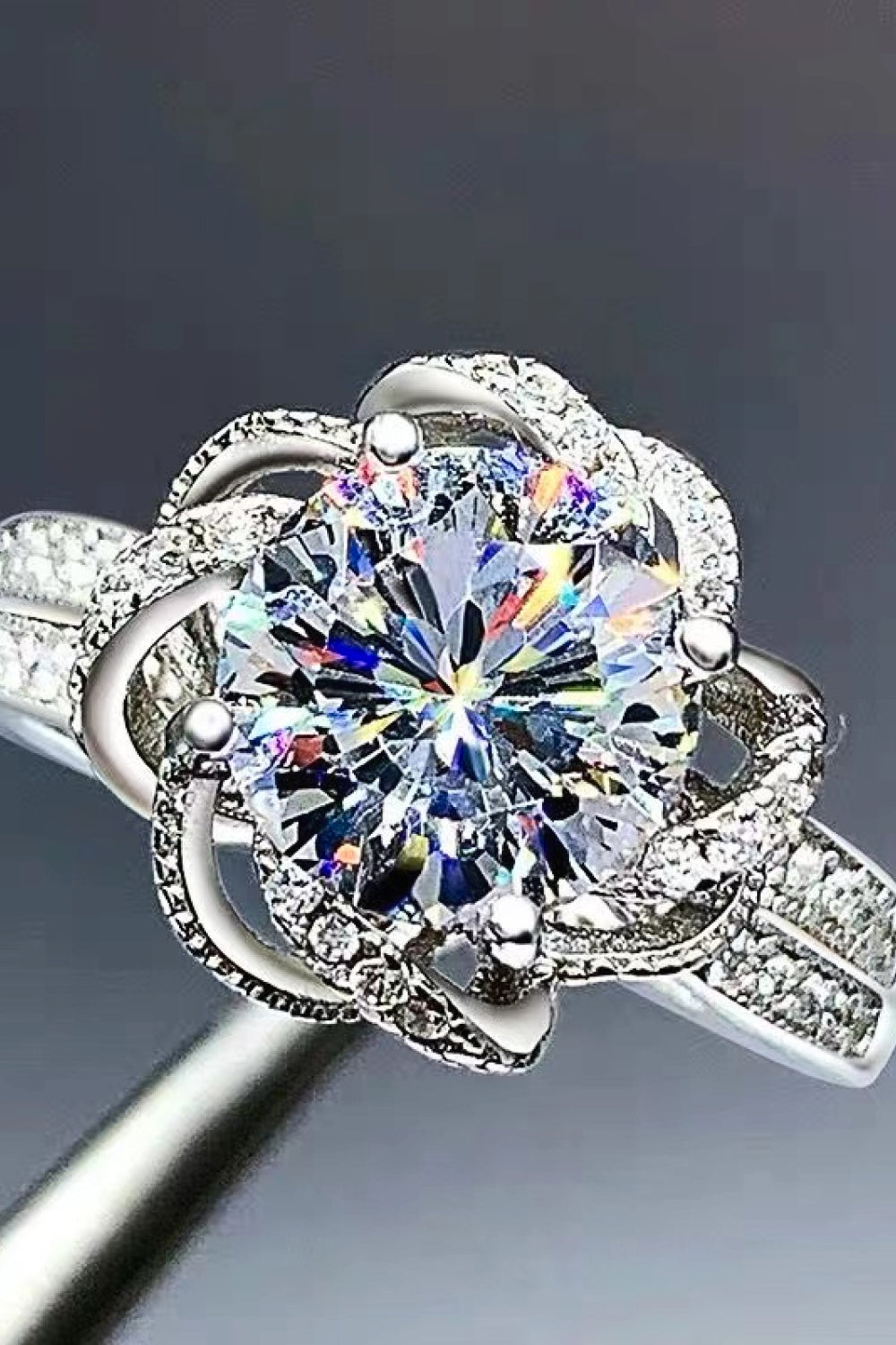 2 Carat Moissanite Floral Platinum-Plated Ring