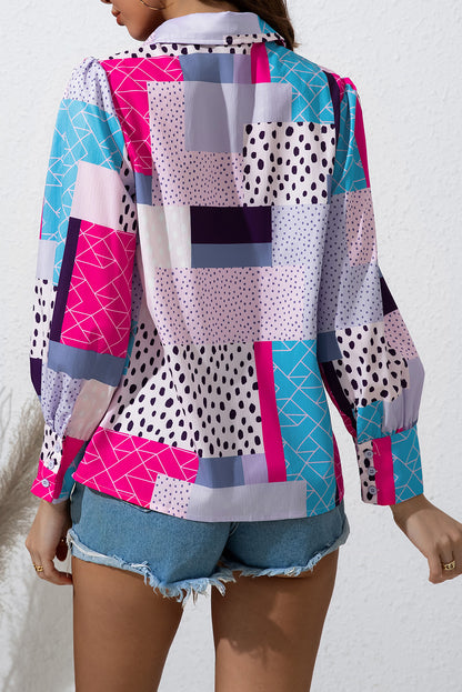 Patchwork Printed Long Sleeve Shirt