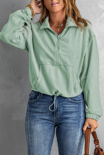 Half-Zip Exposed Seam Drawstring Hem Sweatshirt